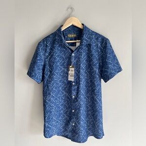 Eco Green Casual Short-Sleeve Blue Printed Button-Down Shirt Size Large